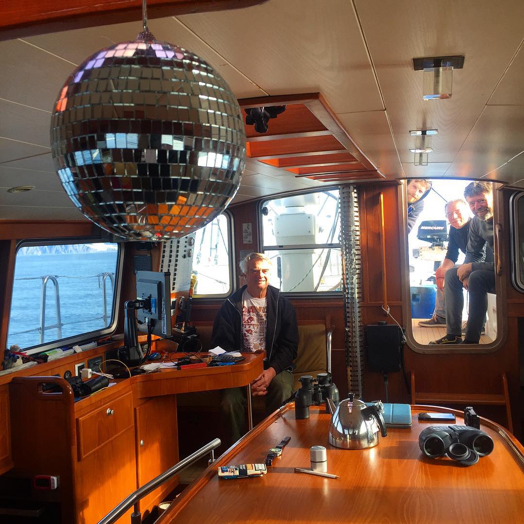 The cabin of the Necton boasts a disco ball