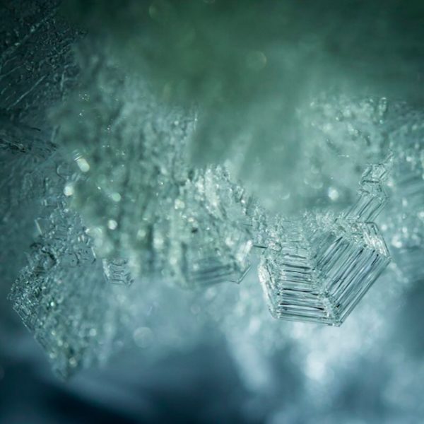 Geometric shapes in the ice of a cave that preserves food in Russia.